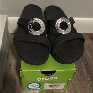 CROCS Black Sandals with Silver Accents